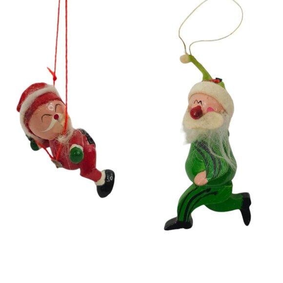 Santa Claus Christmas Ornaments Holiday Wooden Vintage MCM Jog Suit Kris Kringle - Picture 1 of 14